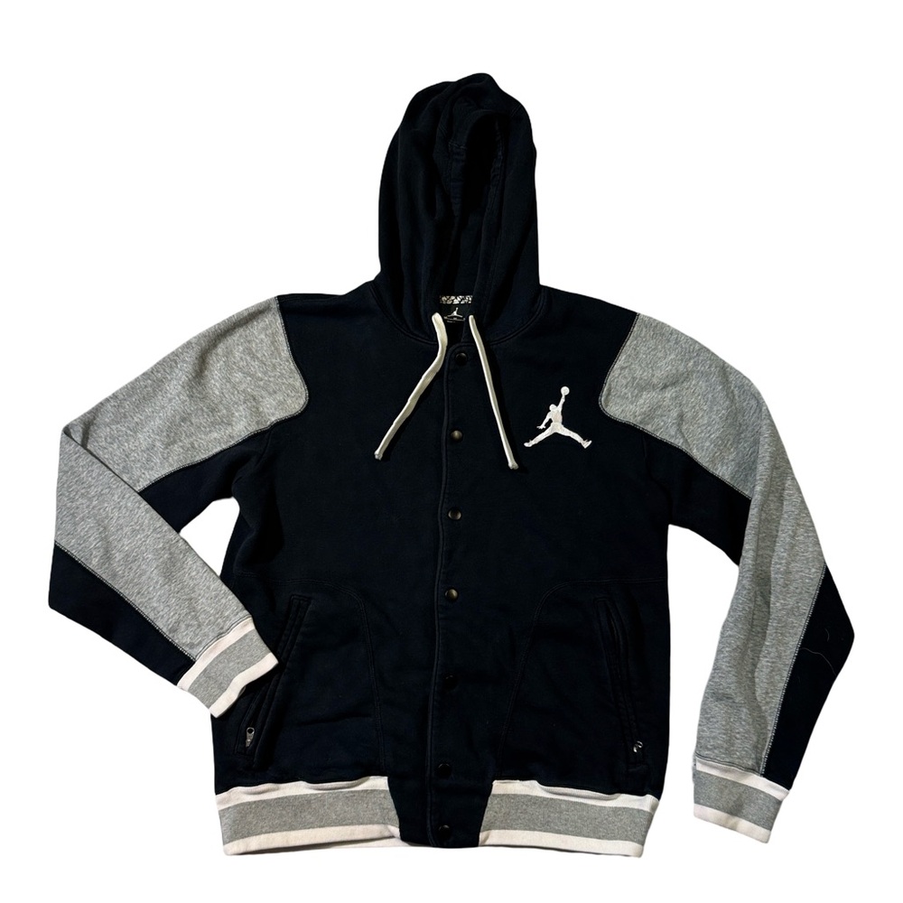 Jordan mens M Medium black button snap fleece sweatshirt hoodie EUC